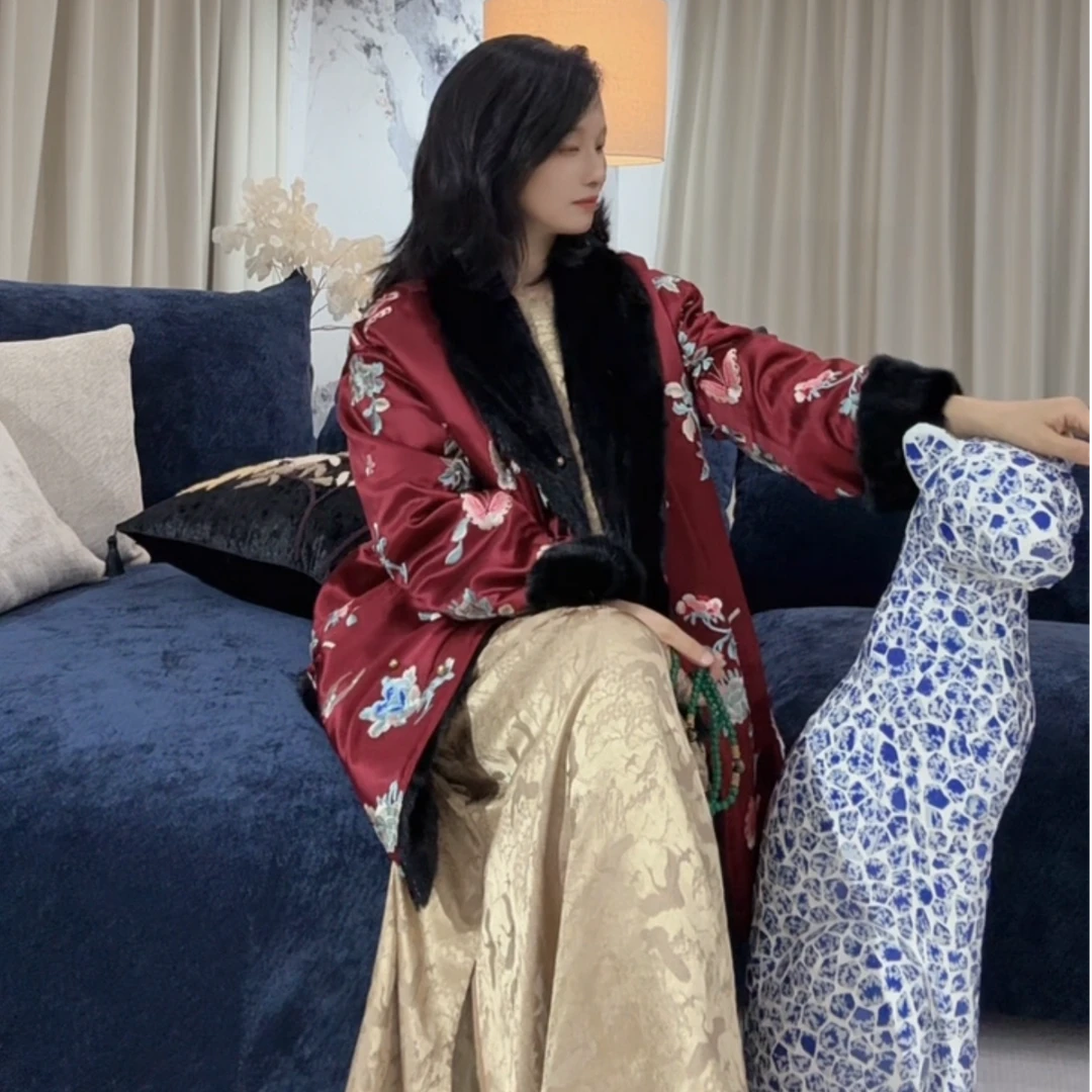 貂皮大衣180斤两面穿显瘦皮草宽松大码中式中长款外套貂皮女23025