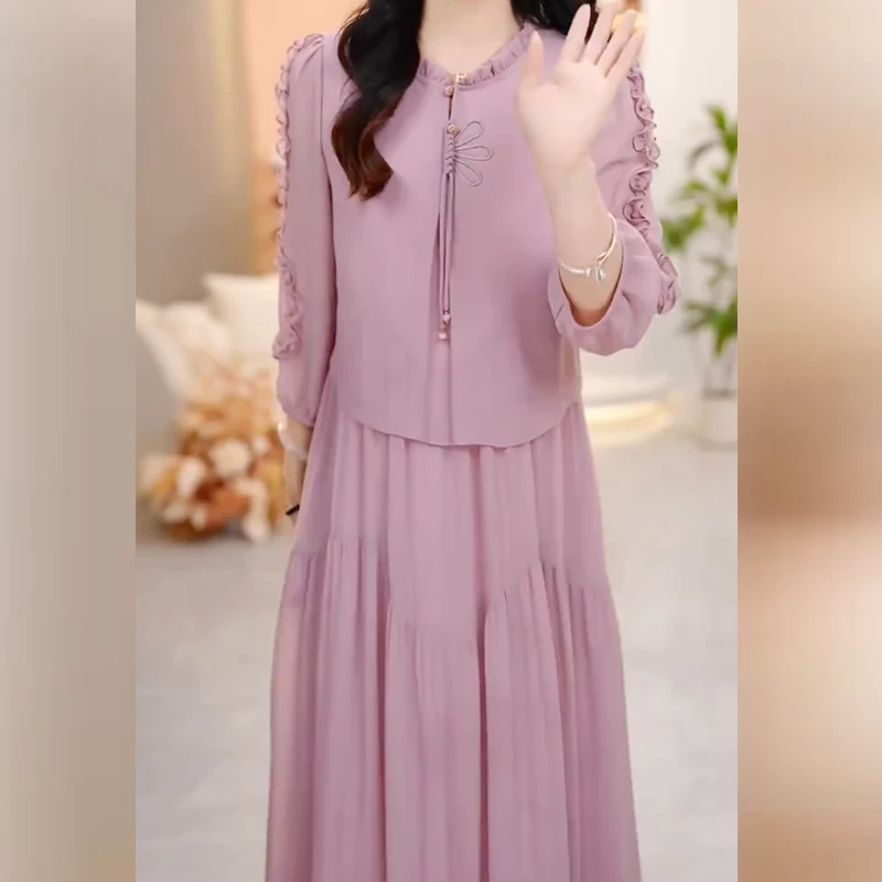 连衣裙2025夏季新款时尚气质新中式瘦遮肉女装假两件裙子1346#