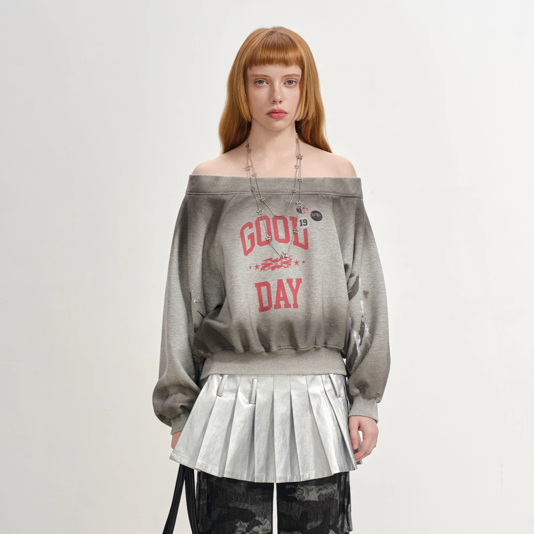 【LOCAT】SOFITTE  一字肩长袖卫衣  SOF-253-1346-GY