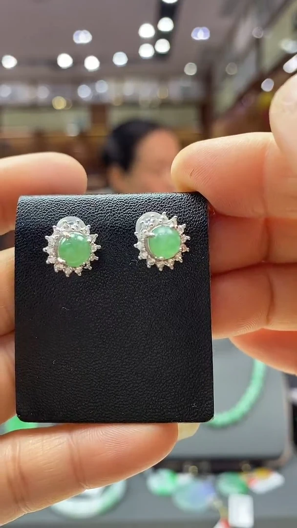 银S925镶嵌翡翠耳饰耳饰