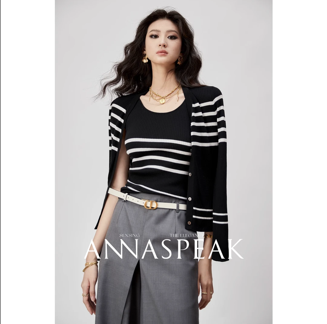 【ANNASPEAK】可机洗扬子纱条纹开衫