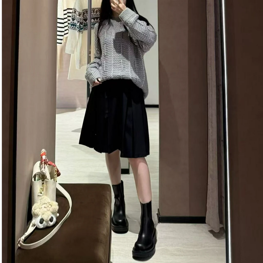 未使用 BOTTEGA VENETA/葆蝶家 /六六/黑色短靴