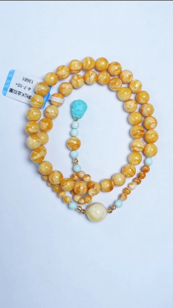 手链蜜蜡18K金镶嵌花蜡绿松k金双圈4-7-10mm