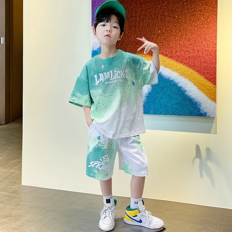 男童男款冰丝夏装短袖套装新款中大儿童夏季洋气男孩夏款帅气时髦
