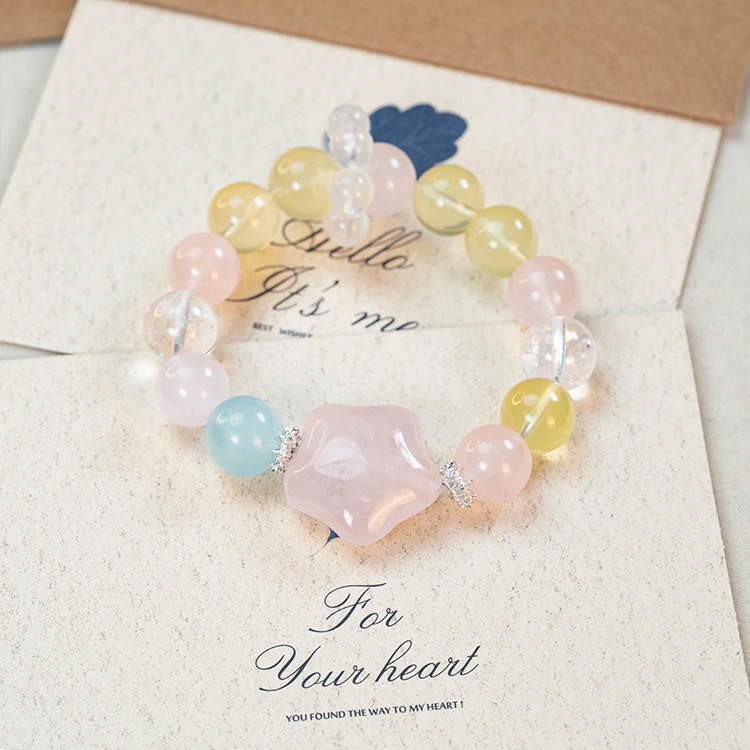 L3018-【彩虹糖】柠檬黄粉水海蓝宝水晶手串