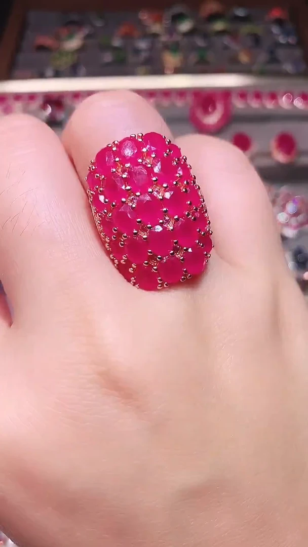 银S925镶嵌戒指红宝石...