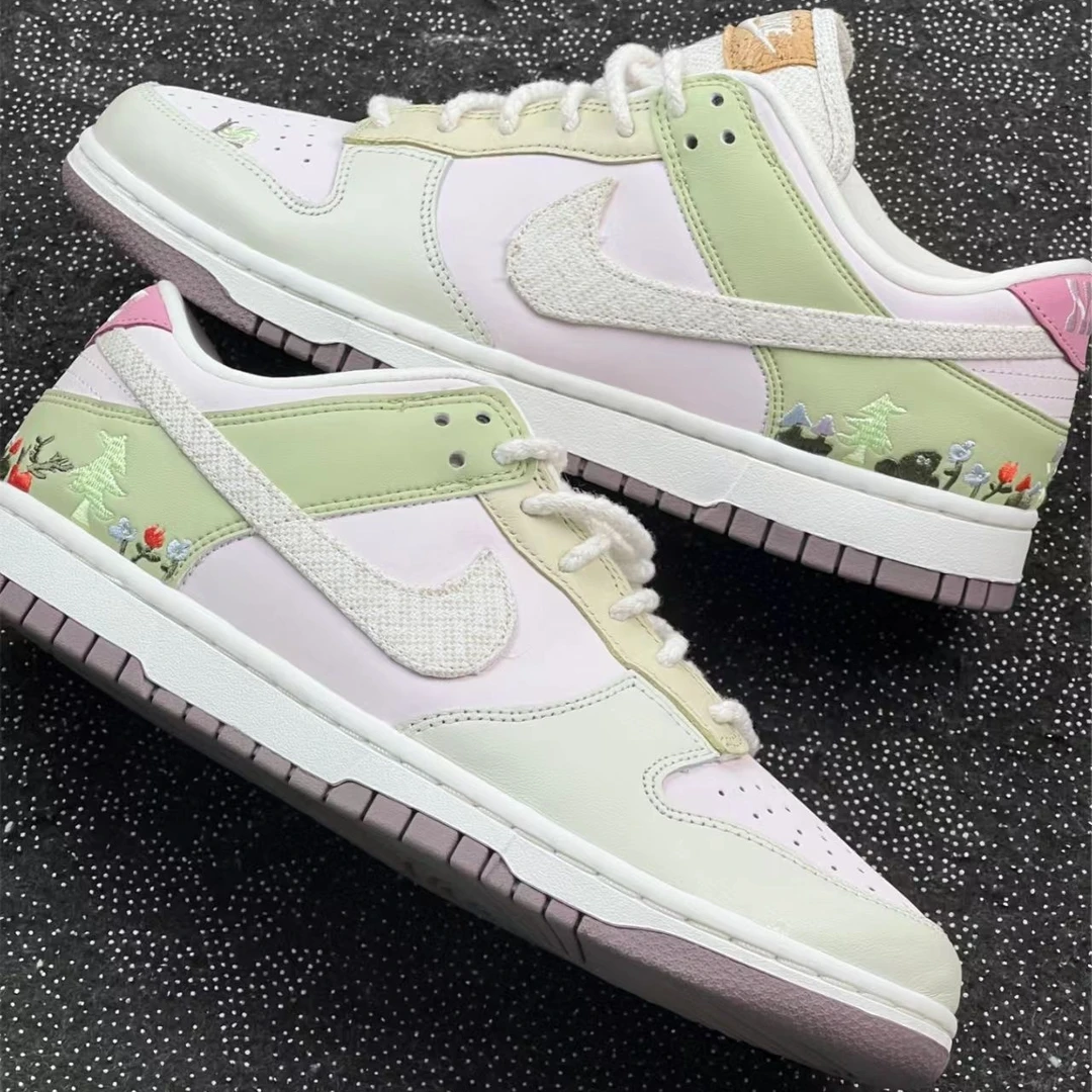 NIKE耐克 Dunk Low女款绿粉色低帮百搭舒适休闲运动板鞋官方正品