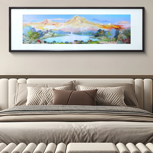 新中式财满金山立体铜雕装饰画实木画框客厅书房办公室山60180