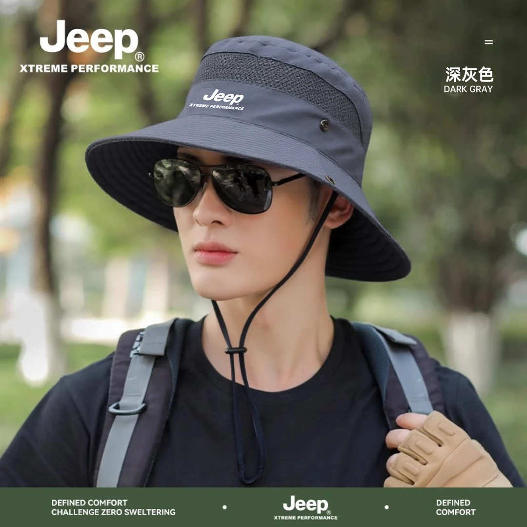 JEEP/吉普帽子男夏天遮阳骑行户外透气防晒帽渔夫帽男钓鱼太阳帽