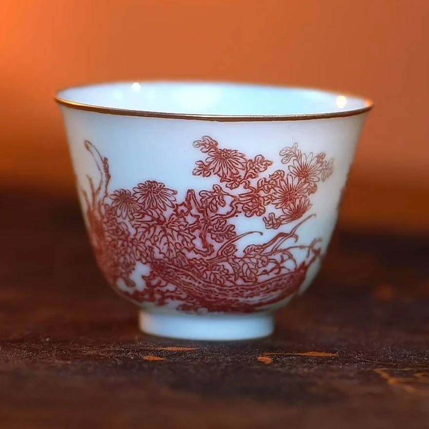 【宣乐沐谷】釉里红花卉铃铛杯