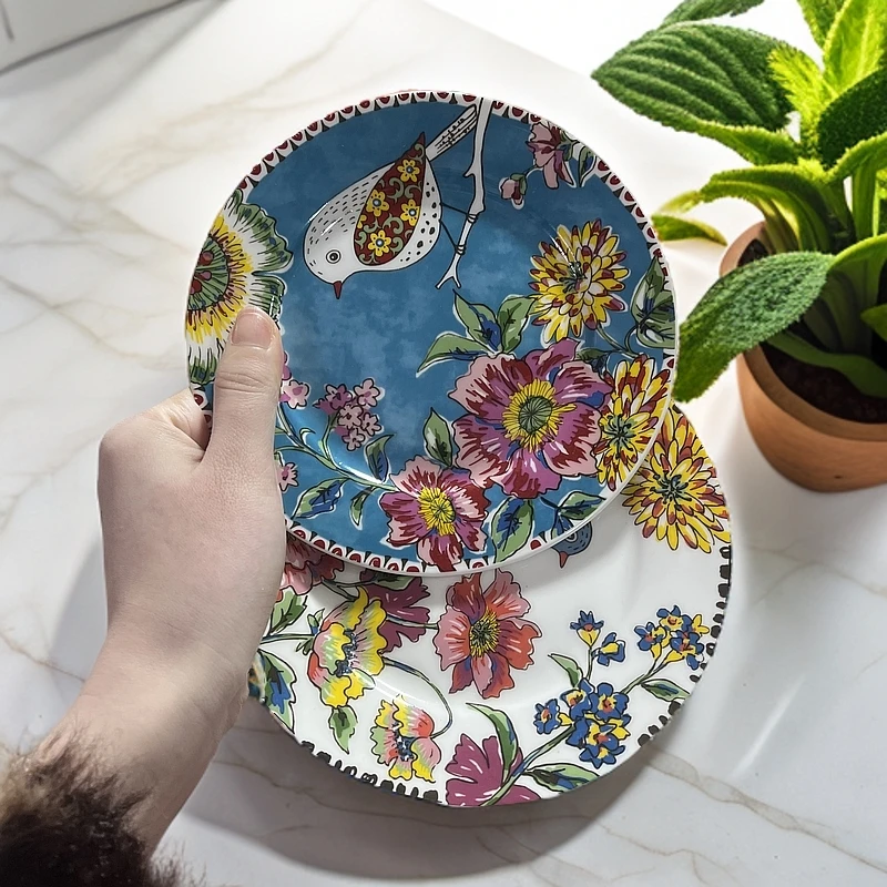 陶瓷花鸟世界6英寸平盘点心盘