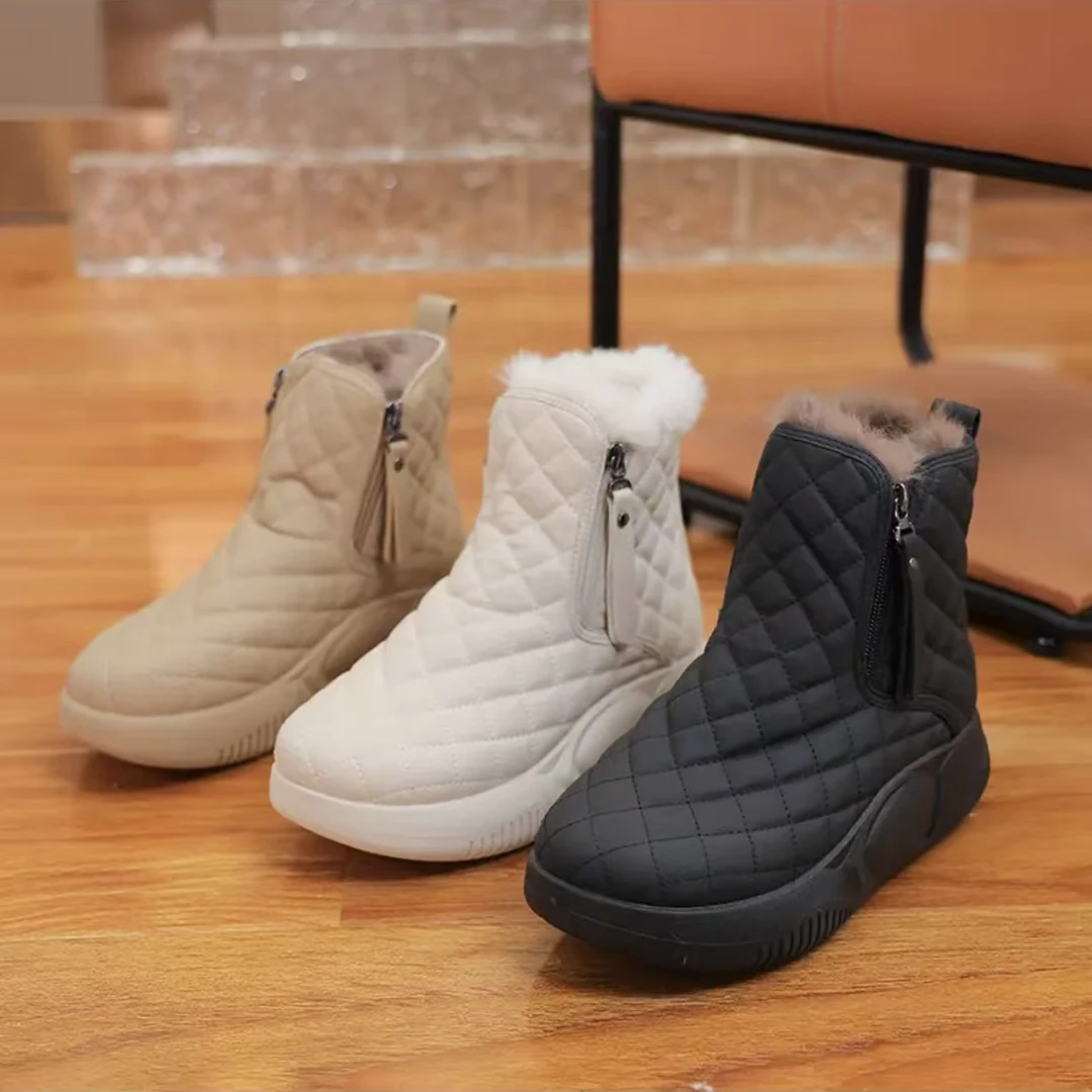 2025冬季时尚休闲女鞋百搭加绒雪地靴保暖防水软底靴子女平底