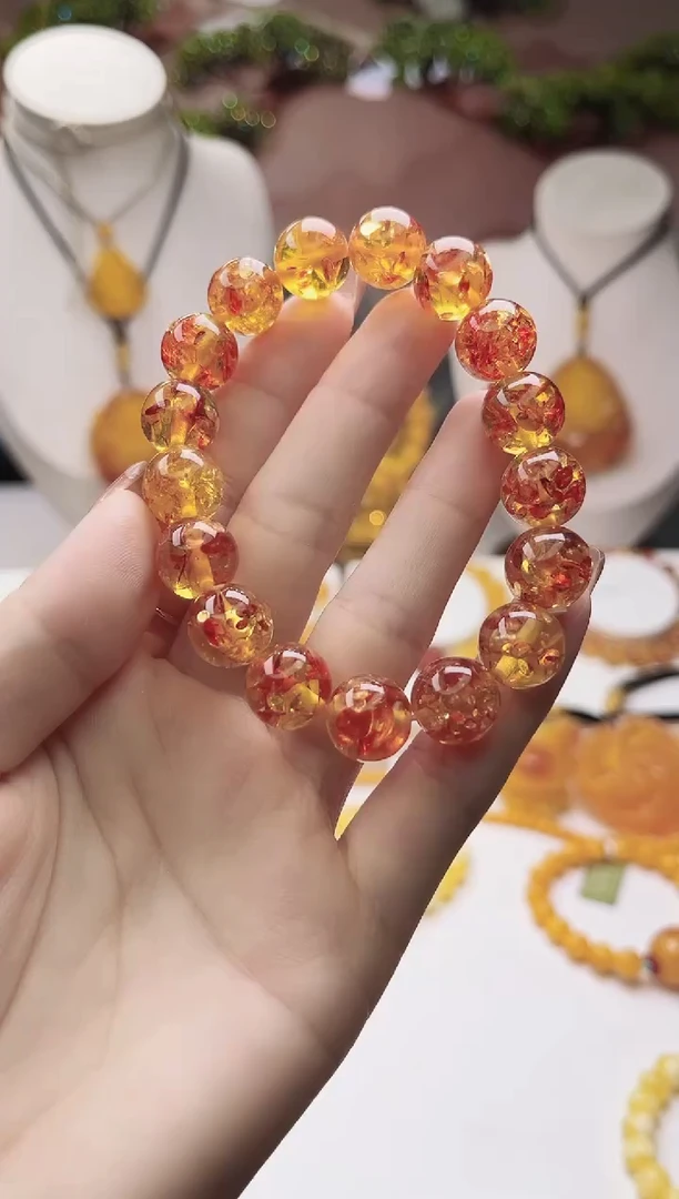 手链琥珀未镶嵌花珀素圈手链