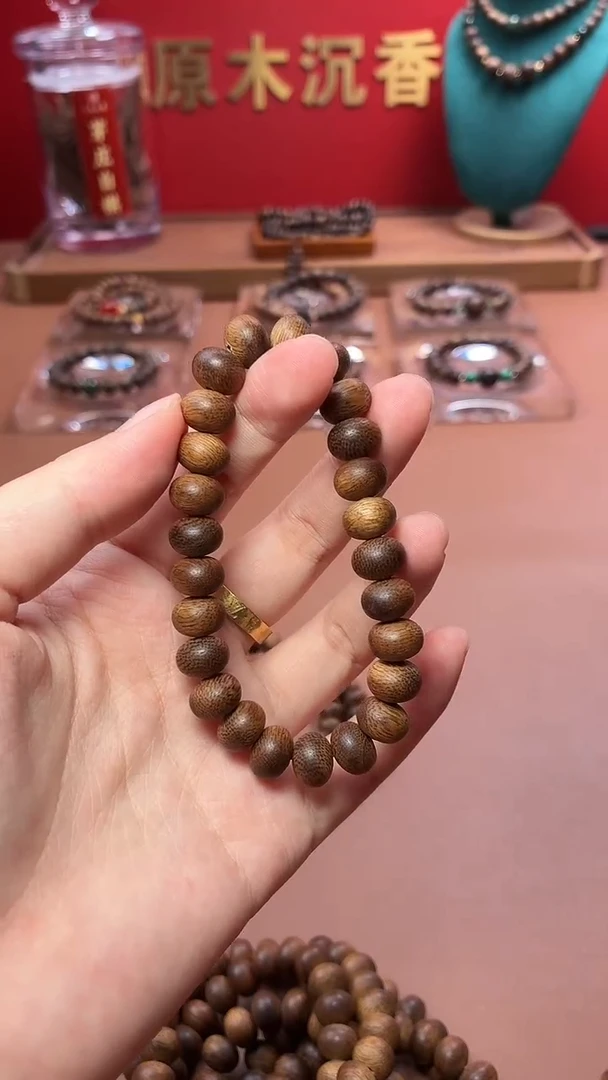 沉香手串沉水越南芽庄雷击黄棋7*10mm算盘珠沉水料
