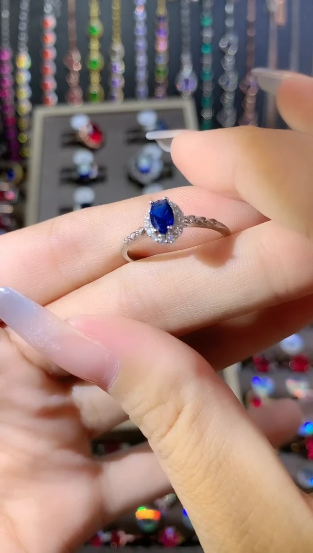 戒指蓝宝石银S925镶嵌46银色