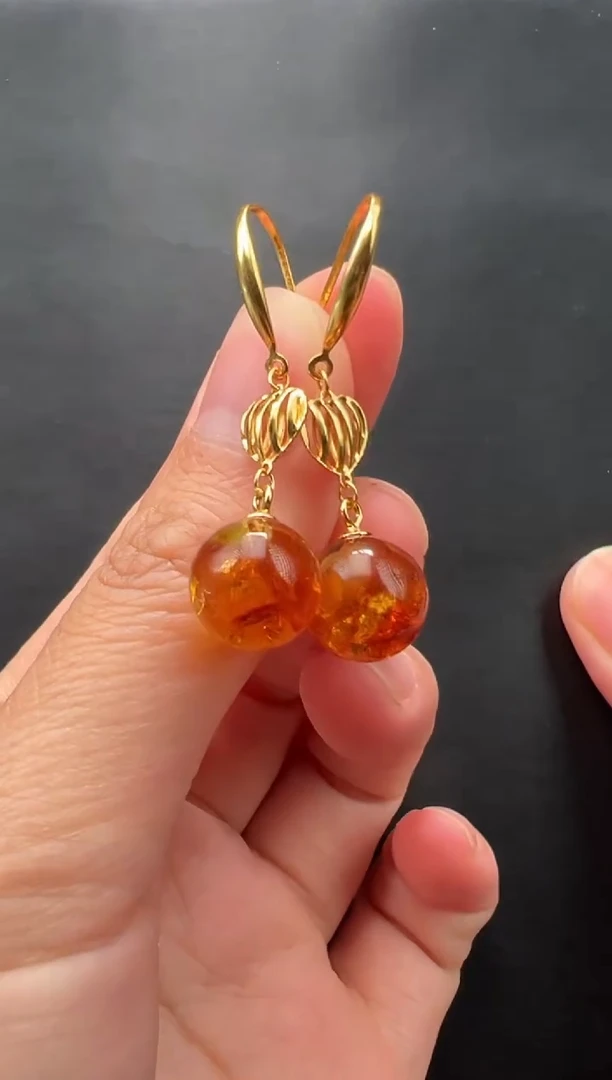 银S925镶嵌琥珀耳饰多样性拍一发一