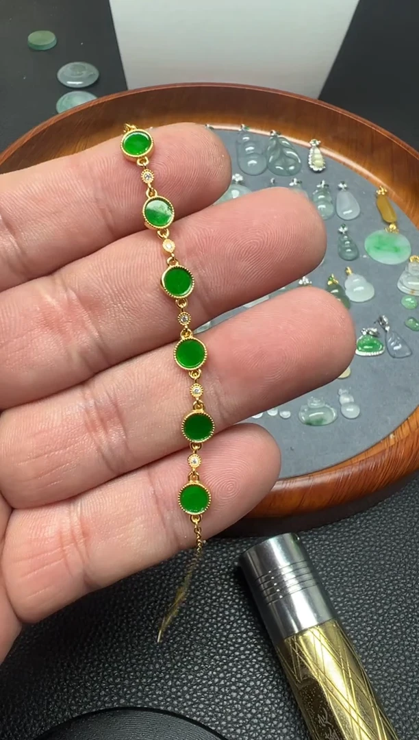 银S925镶嵌手链翡翠（76号）纯天然A货缅甸翡翠 手链