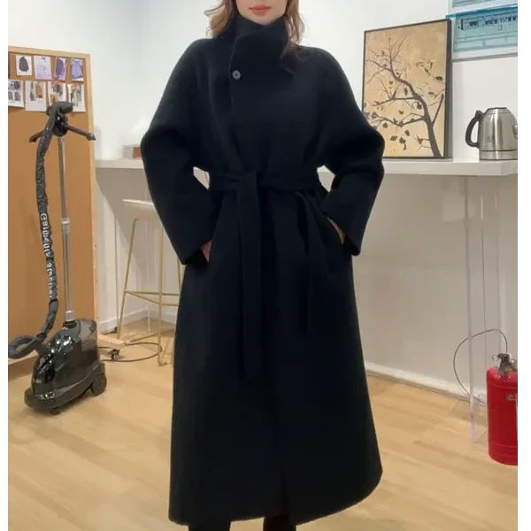 楠大】赫本高级气质黑红白显瘦百搭秋冬保暖加厚舒适长款大衣66052