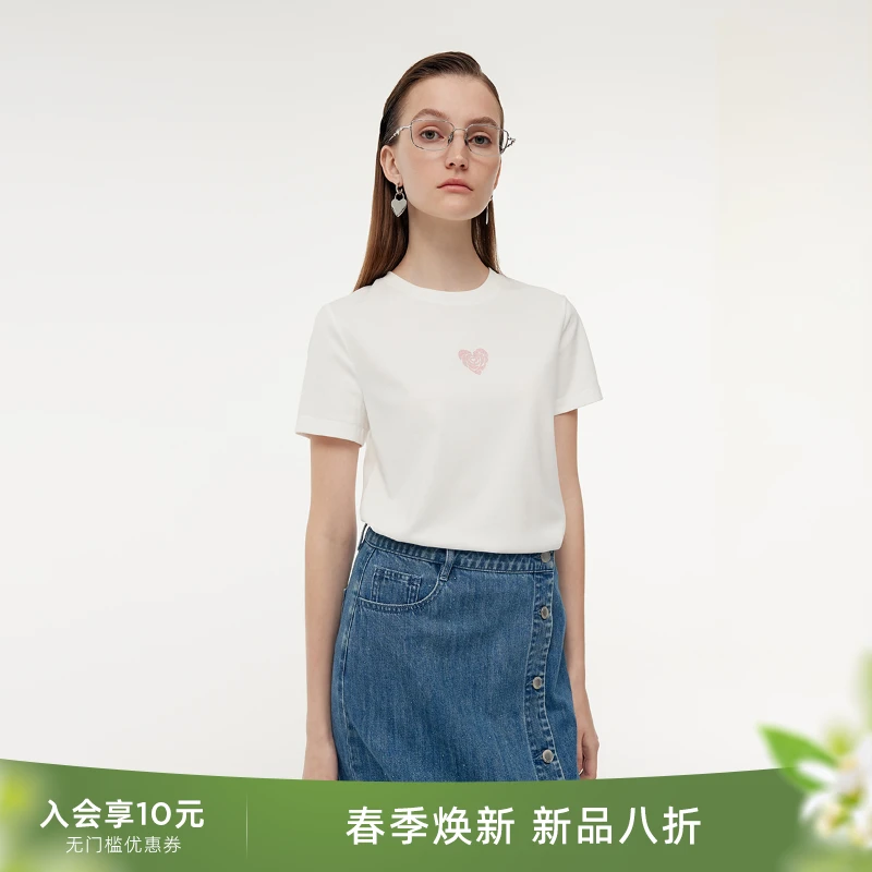 【商场同款】歌莉娅T恤春季风爱心玫瑰印花T恤1E3J0B050