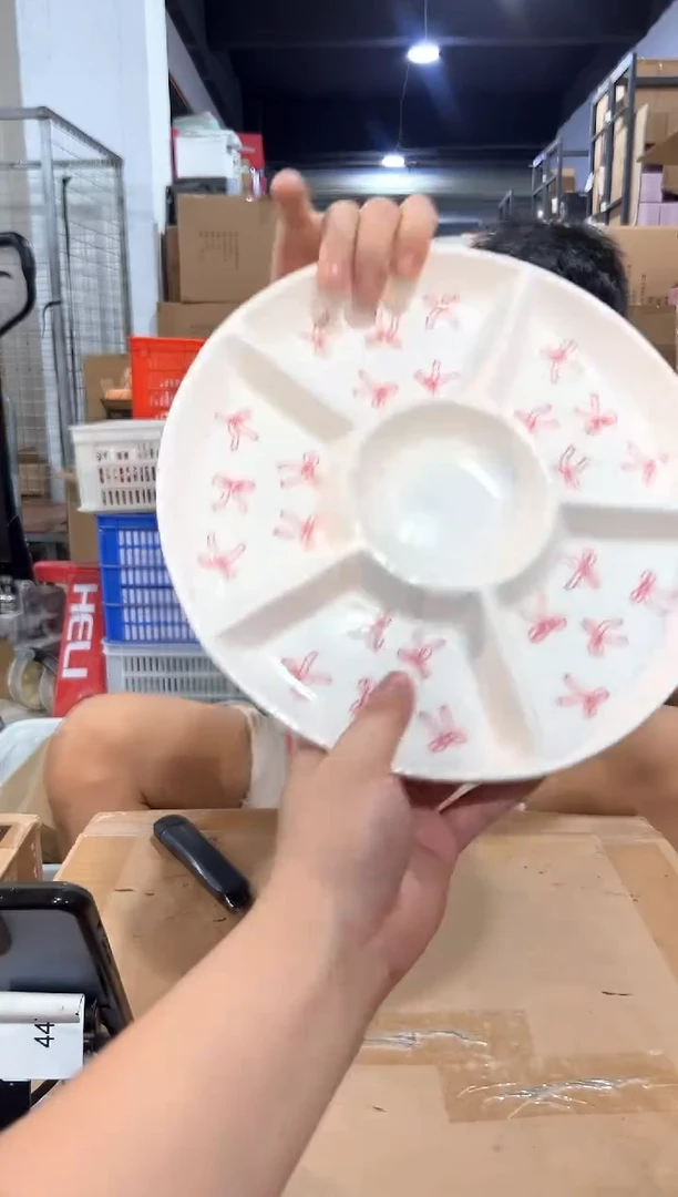 瓷片圆形五格盘 微瑕