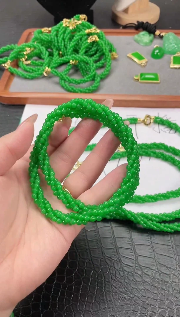 未镶嵌翡翠耳饰小米麻花项链