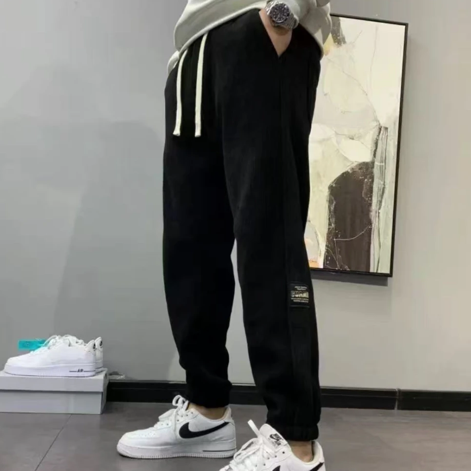 2024秋冬新款潮流时尚百搭加绒卫裤男休闲裤百搭束脚裤8006长95