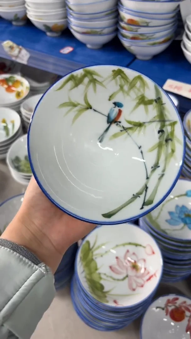 瓷片景德镇高温陶瓷食品级手绘釉中彩-斗笠碗