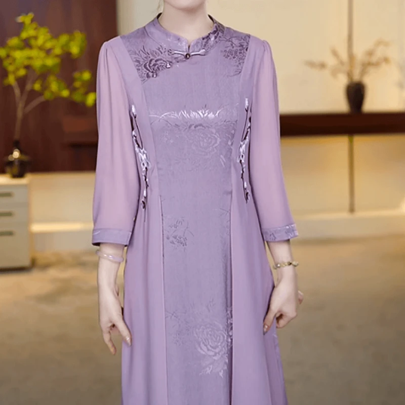 A438【连衣裙】2025早秋新款时尚中式国风优雅气质显瘦高贵连衣裙