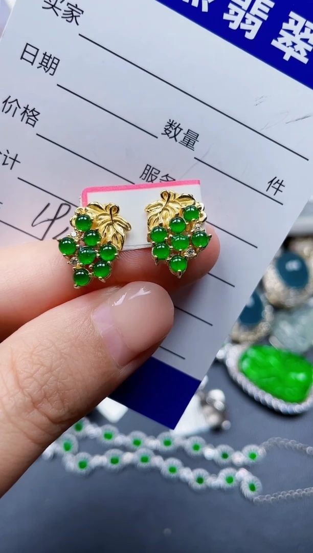翡翠银S925镶嵌耳饰194