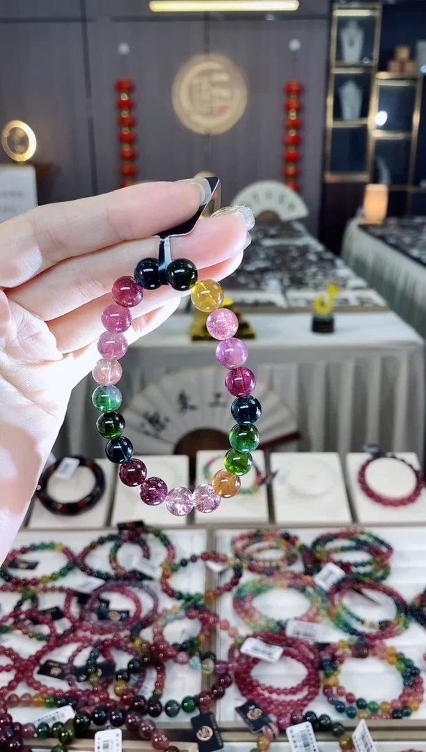 未镶嵌老矿碧玺色标彩虹单圈手串9mm+碧玺dan多样性发货一条