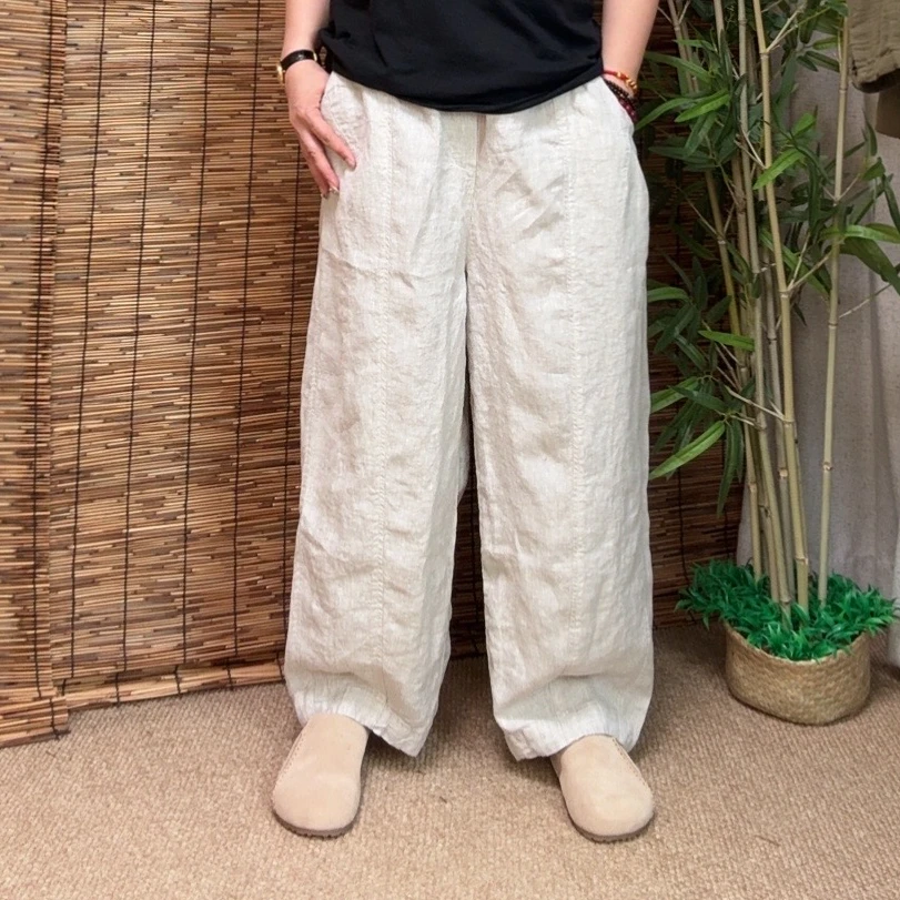 新款时尚压线亚麻裤休闲简约百搭舒适