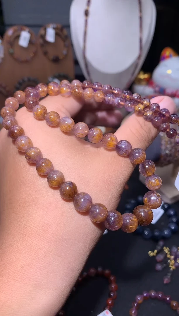 未镶嵌珠宝半成品水晶荞****岚极光紫钛圆珠塔链