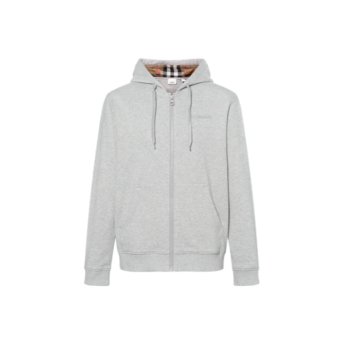 未使用 BURBERRY/博柏利 FW24 纯色字母Logo连帽拉链卫衣 灰色
