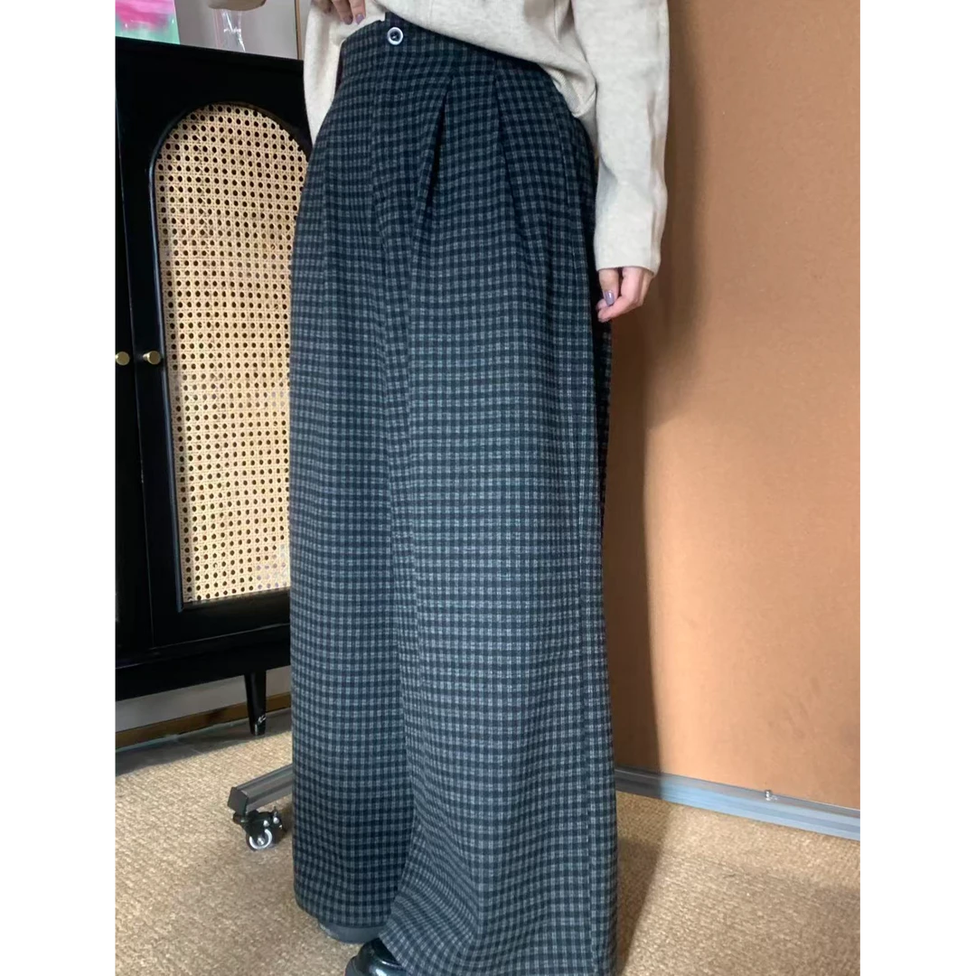 Ora design【有氧】秋季休闲风格纹阔腿裤百搭休闲裤6893