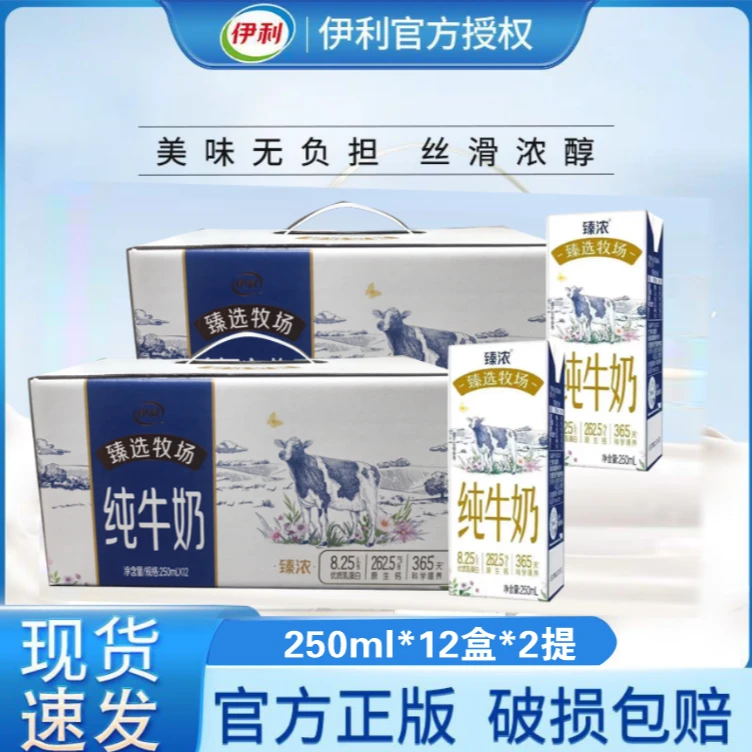 【2箱】11月产伊利臻浓臻选牧场纯牛奶250ml*12盒学生早餐奶整箱批发