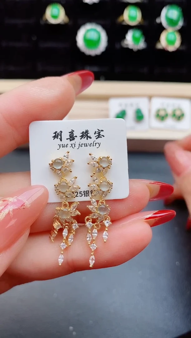 【闪购商品】翡翠耳饰银S925镶嵌31223