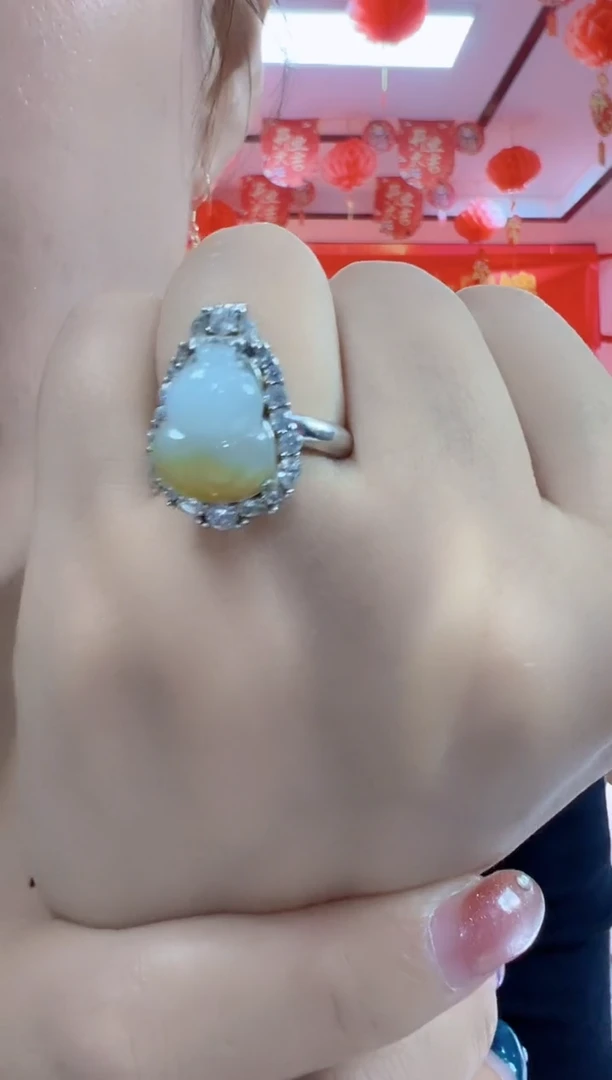 银S925镶嵌戒指翡翠孤品葫芦戒指
