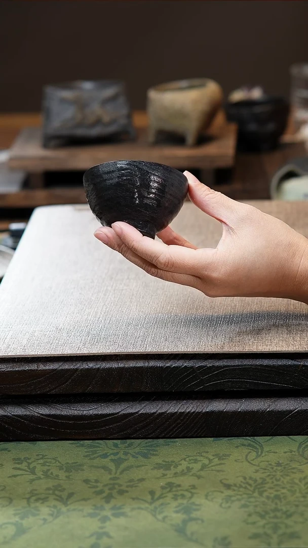 中式归玉堂冰碛岩重工雕刻肌理茶碗杯