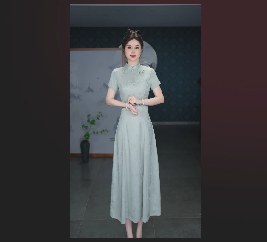 新款复古风双色长款优雅中国风气质旗袍连衣裙