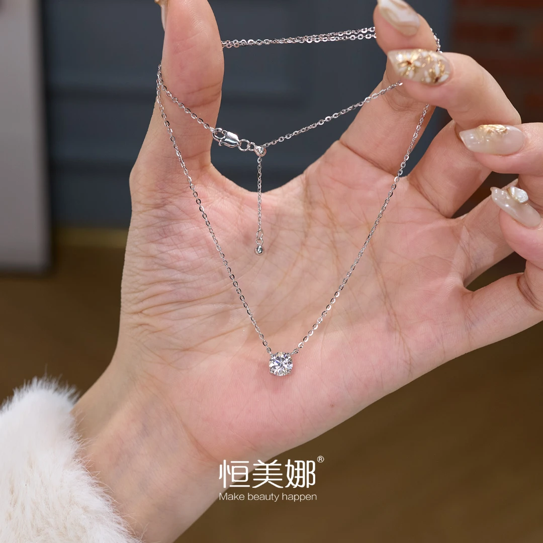 恒美娜 坠链均925银莫桑石 四爪单钻鼻嘎项链锁骨链轻奢春夏新品