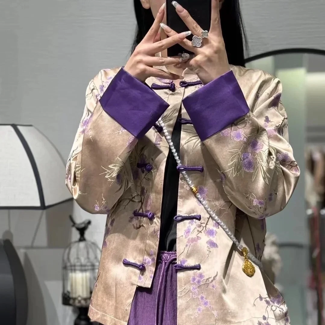 新中式国风紫色长袖上衣女----256