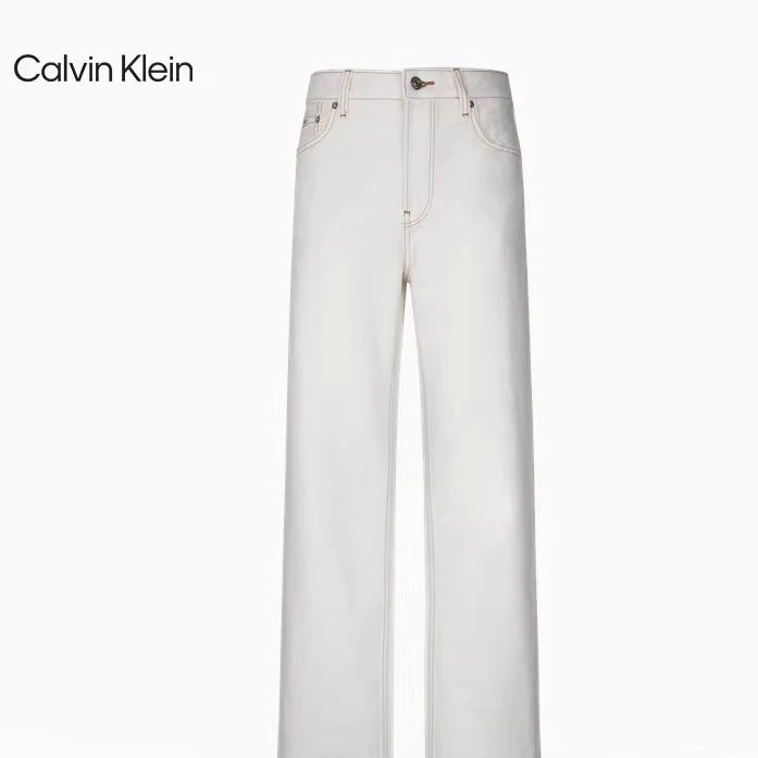 【复刻90系列】CK Jeans25春夏女纯棉明线直筒白色牛仔裤47B919G