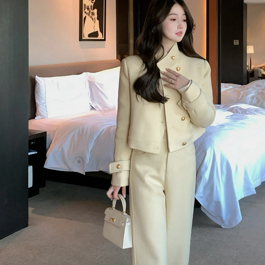 Huangzuozuo佐佐家小个子羊毛羽绒外套/阔腿裤两件套冬季女套装