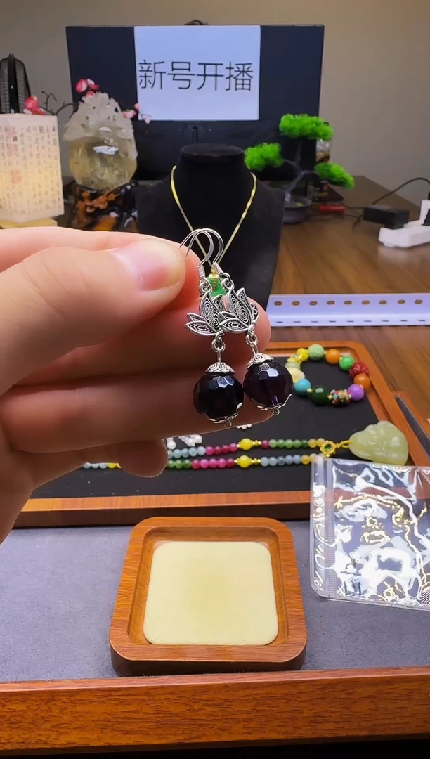 紫晶耳饰银S925镶嵌E12