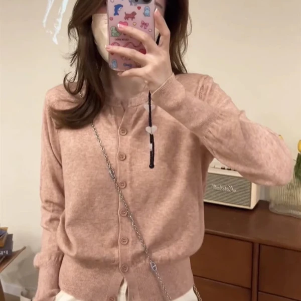 【现货】韩版休闲薄款针织开衫女2025秋冬气质温柔百搭单排扣显瘦