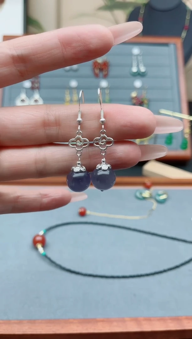 【闪购商品】石英质玉耳饰银S925镶嵌391