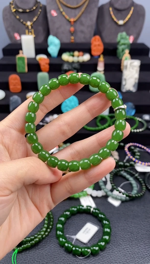【闪购商品】和田玉-未镶嵌8mm碧玉极限弧手串