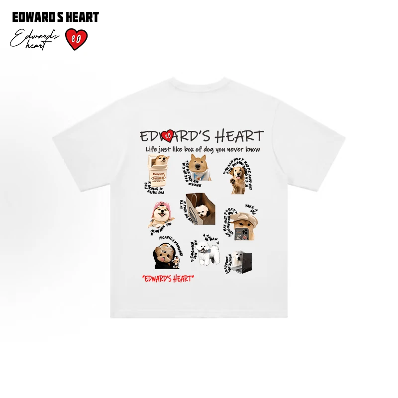 爱德华桃心280克纯棉短袖T恤美式圆领印花男女同款情侣百搭上衣