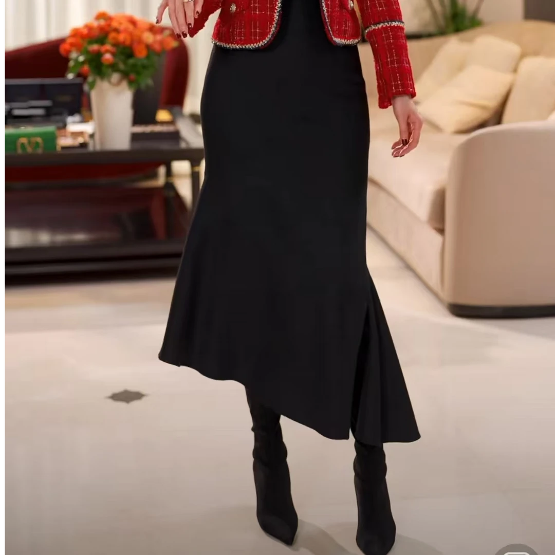 EDFNOT/杨红霞汝意HY24576白色/黑色鱼尾半裙