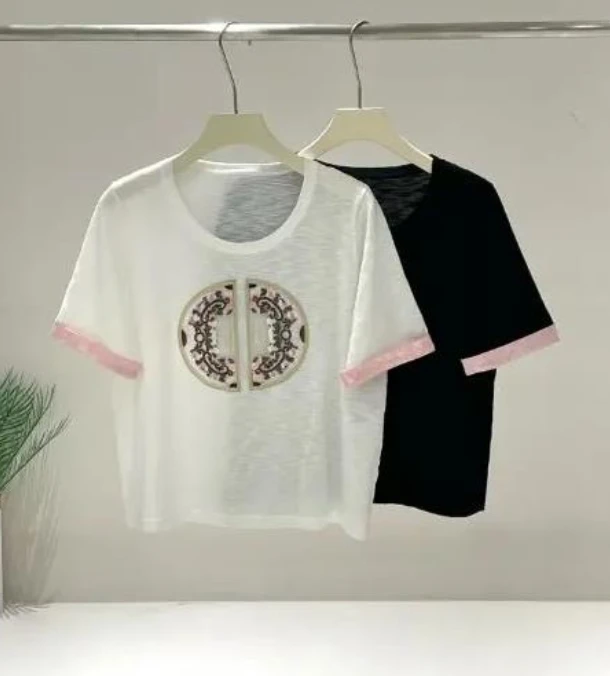 清*大码圆领中式国风上衣2024夏款胖mm宽松薄款针织短袖t恤22332